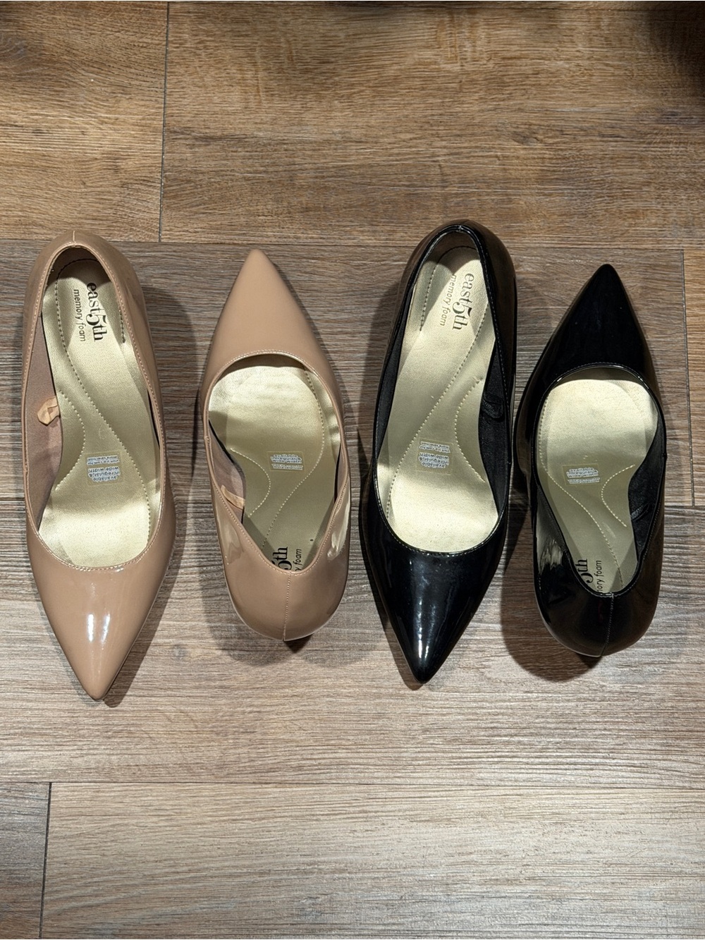 Women's Pointed Toe Pumps in Black and Nude Patent